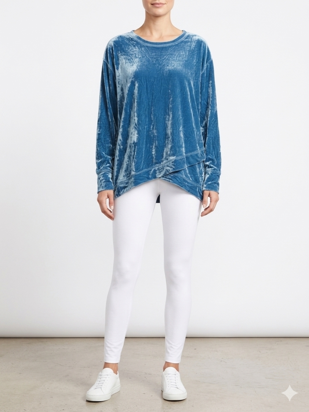 Crushed Velvet Long Sleeve Tunic - Blue Up To Size 2XL
